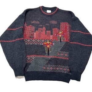 Vintage Angelo Litrico C&A Biker City Sweater M | 90s Wool Blend Graphic